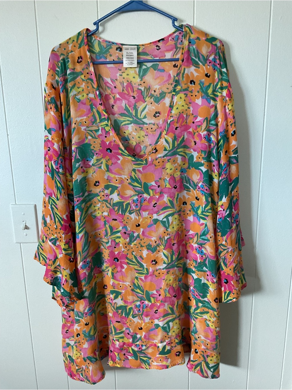 Anne Cole Vibrant Floral Print Tunic - Pink, Orange & Green.